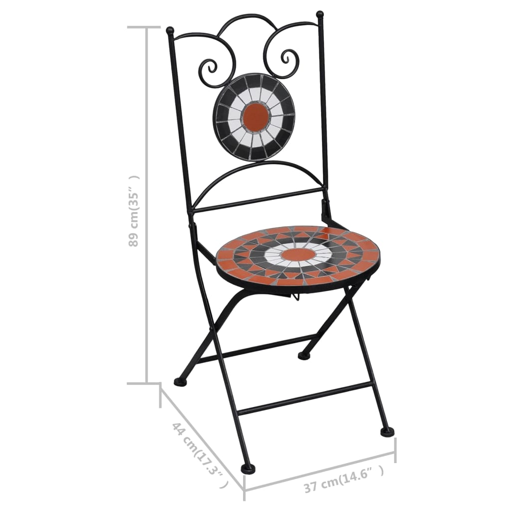 3Dílný Mozaikový Bistro Set Keramický Terakotovo-Bílý