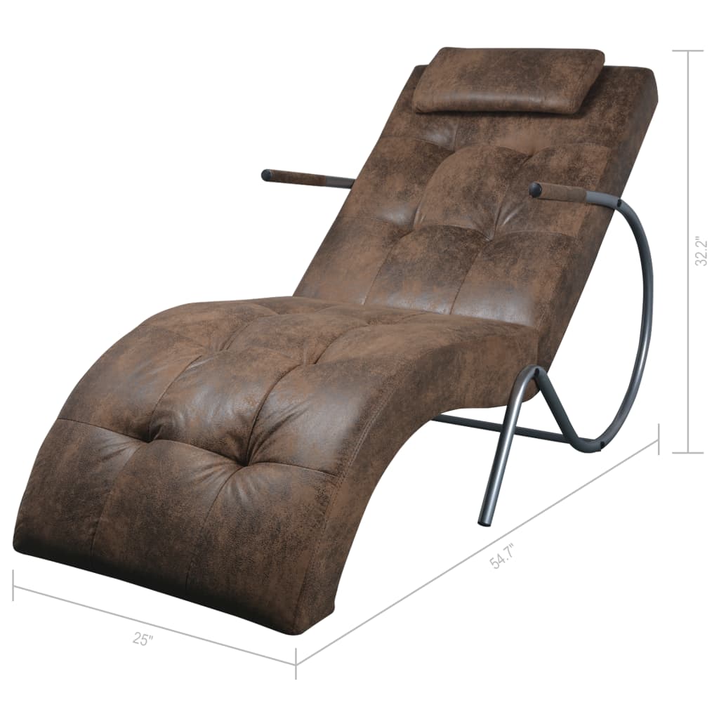 Chaise Longue S Polštářem, Hnědý, Vzhled Semiše