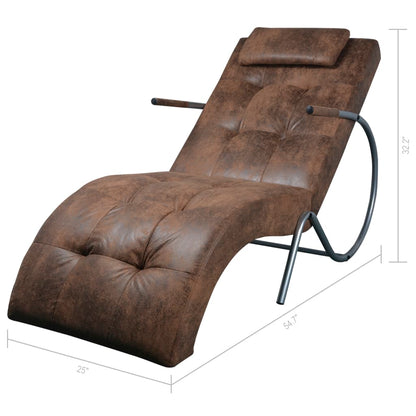 Chaise Longue S Polštářem, Hnědý, Vzhled Semiše
