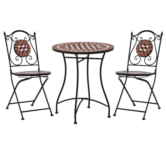3Dílný Mozaikový Bistro Set Keramický Terakotový