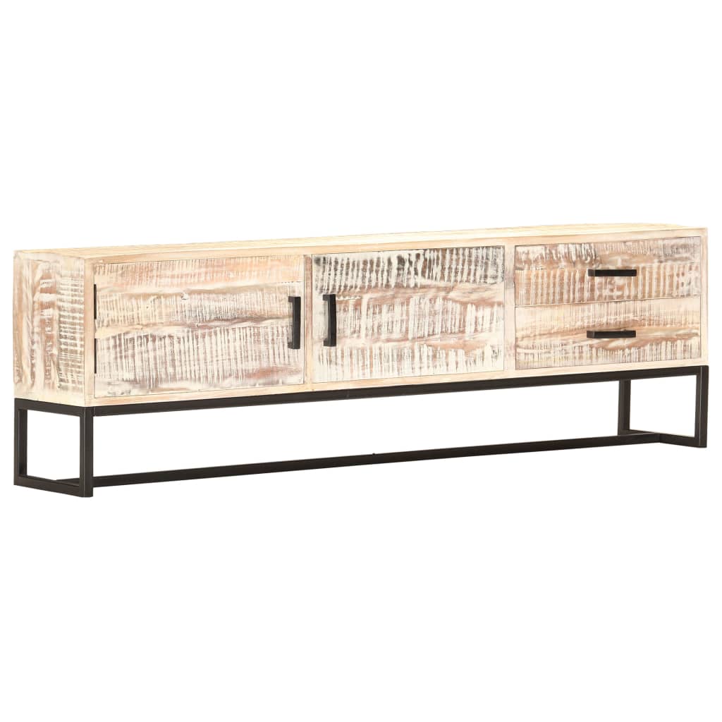 Tv Stolek Bílý 140 X 30 X 45 Cm Masivní Akáciové Dřevo