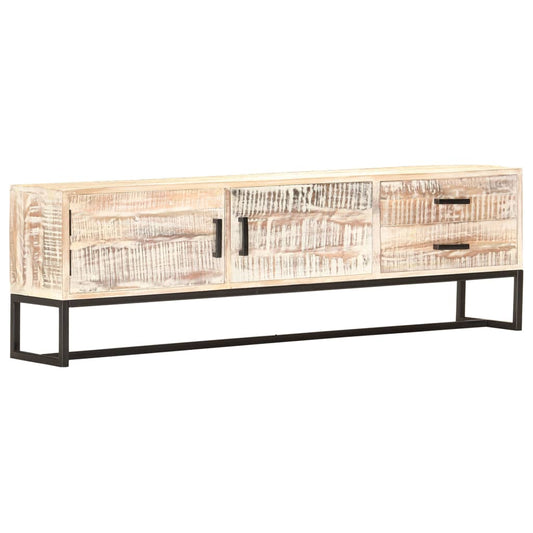 Tv Stolek Bílý 140 X 30 X 45 Cm Masivní Akáciové Dřevo