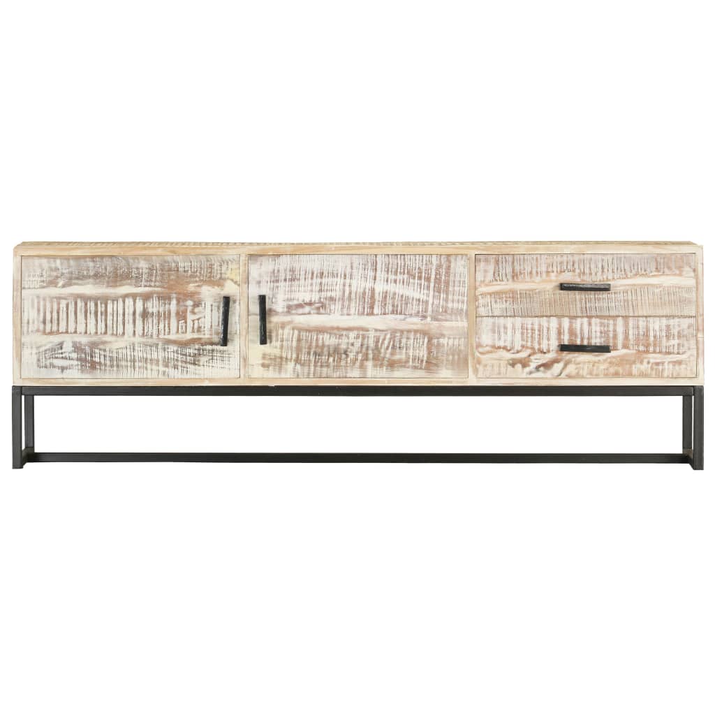 Tv Stolek Bílý 140 X 30 X 45 Cm Masivní Akáciové Dřevo