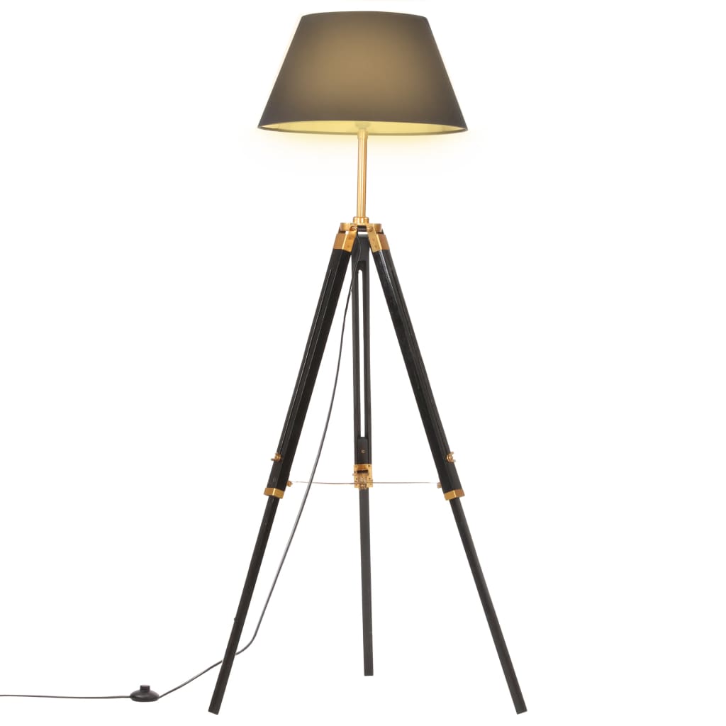 Stojací Lampa Stativ Medově Hnědá A Šedá Masivní Teak 141 Cm