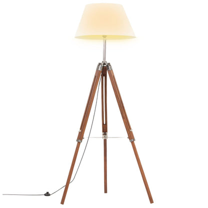 Stojací Lampa Stativ Medově Hnědá A Šedá Masivní Teak 141 Cm