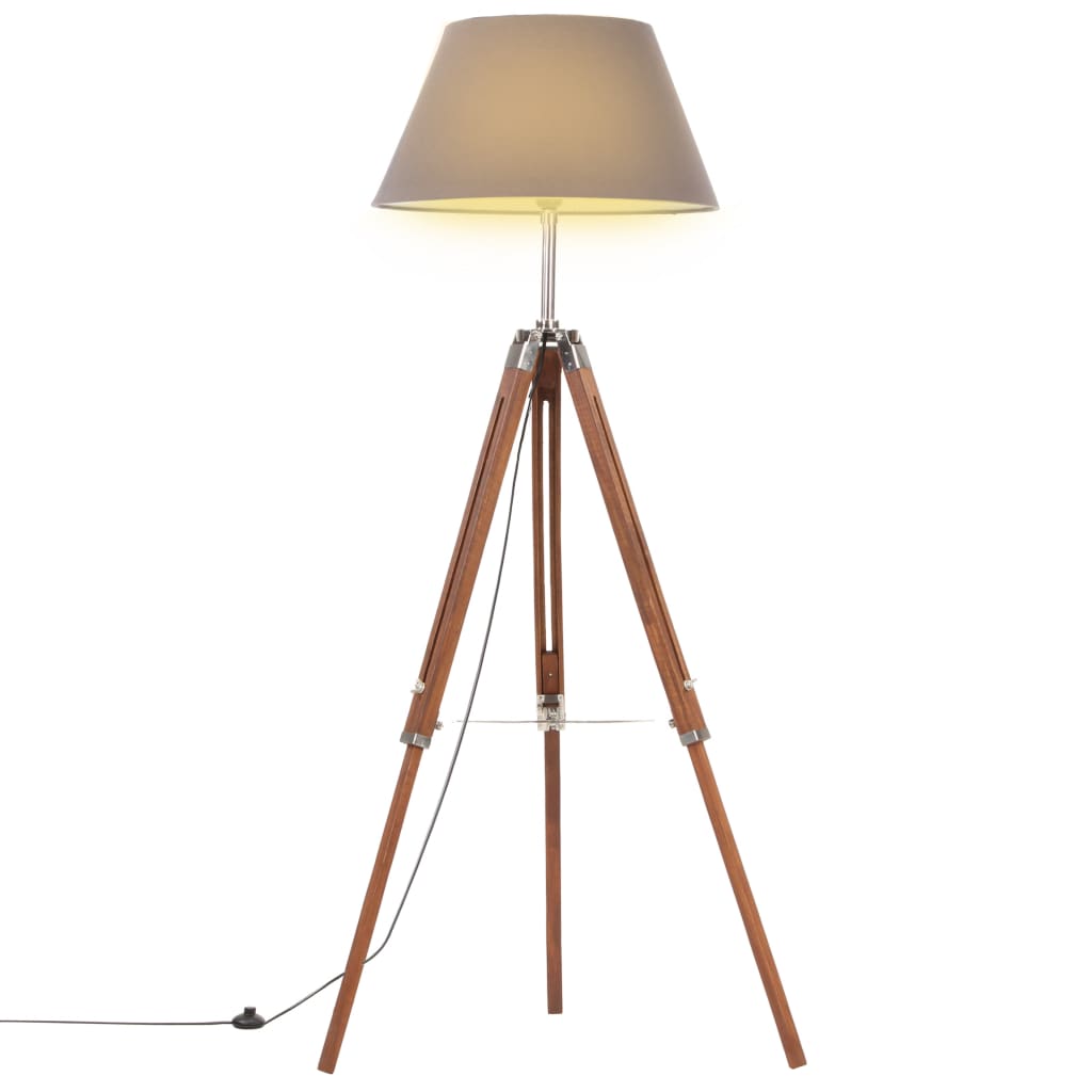 Stojací Lampa Stativ Medově Hnědá A Šedá Masivní Teak 141 Cm