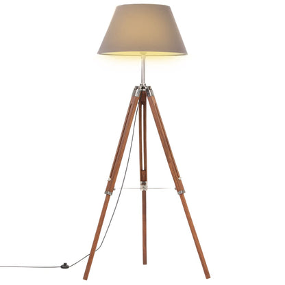 Stojací Lampa Stativ Medově Hnědá A Šedá Masivní Teak 141 Cm
