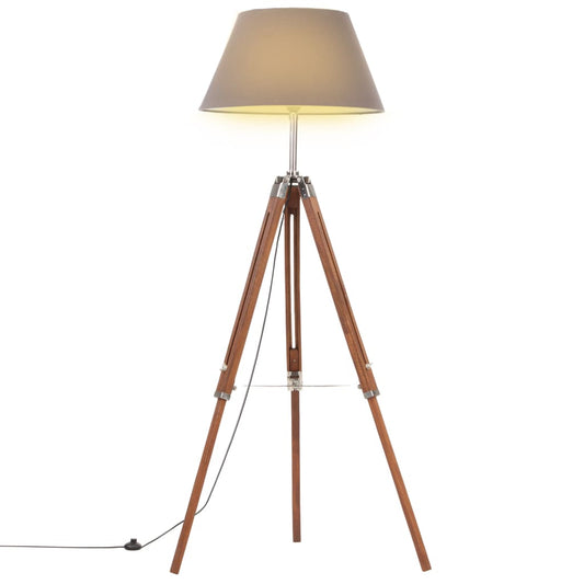 Stojací Lampa Stativ Medově Hnědá A Šedá Masivní Teak 141 Cm