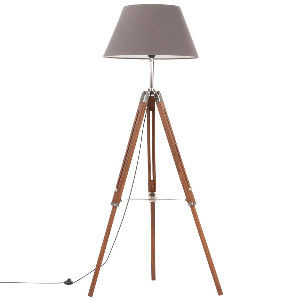 Stojací Lampa Stativ Medově Hnědá A Šedá Masivní Teak 141 Cm