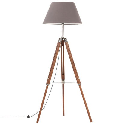 Stojací Lampa Stativ Medově Hnědá A Šedá Masivní Teak 141 Cm
