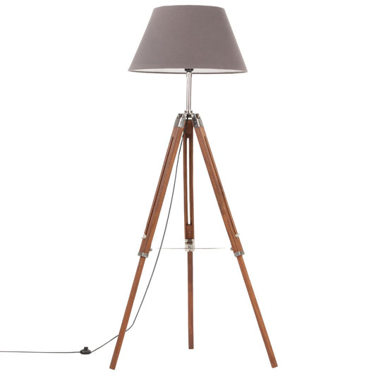 Stojací Lampa Stativ Medově Hnědá A Šedá Masivní Teak 141 Cm