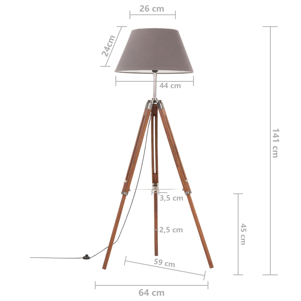 Stojací Lampa Stativ Medově Hnědá A Šedá Masivní Teak 141 Cm