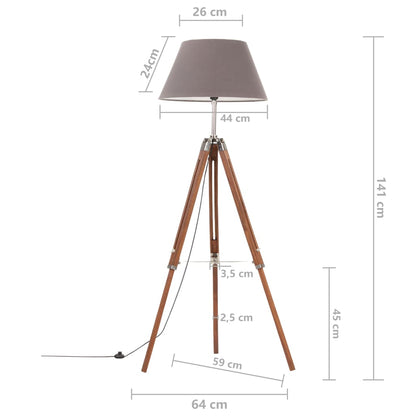 Stojací Lampa Stativ Medově Hnědá A Šedá Masivní Teak 141 Cm