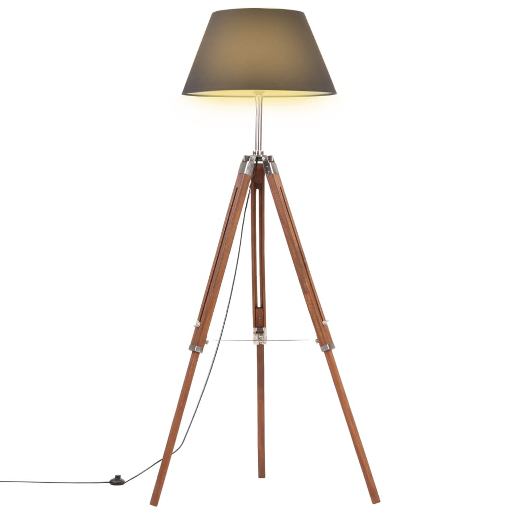 Stojací Lampa Stativ Medově Hnědá A Šedá Masivní Teak 141 Cm