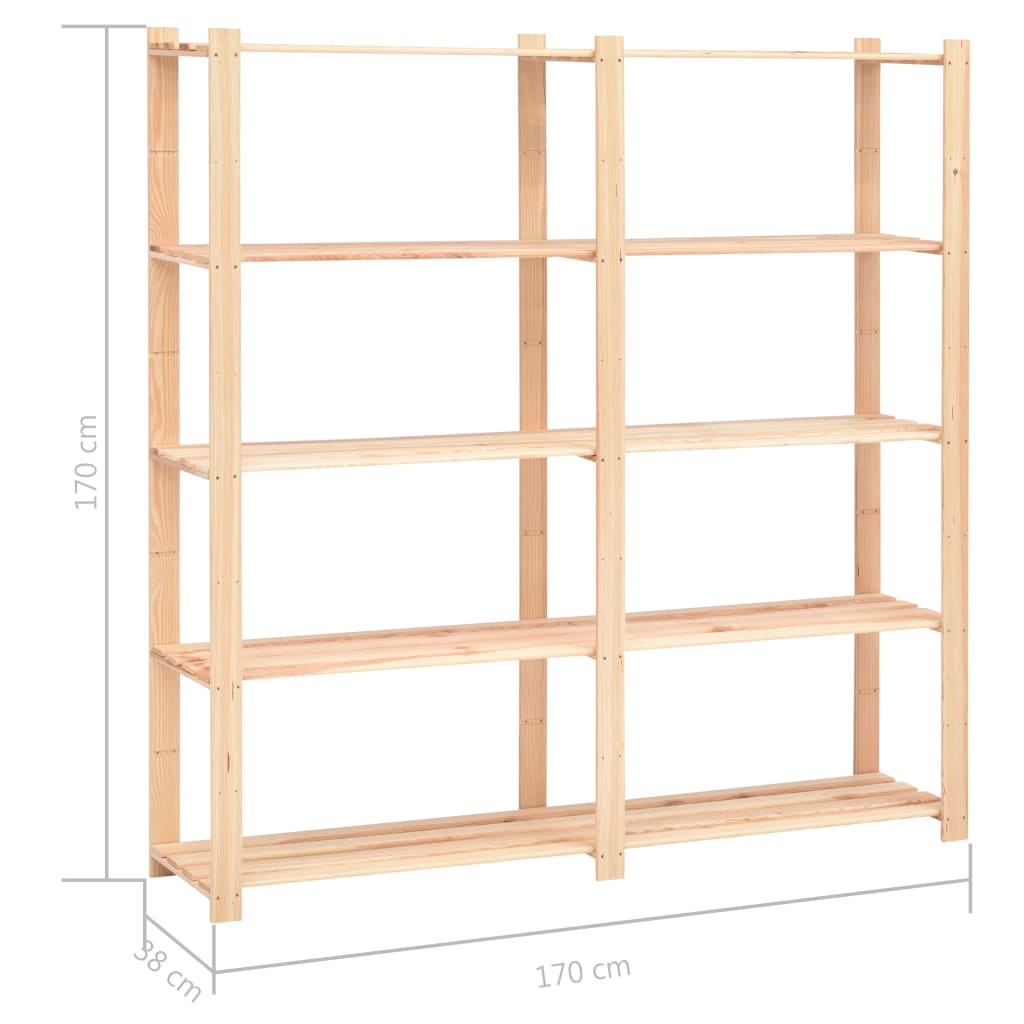Regály 5 Polic 5 Ks 170 X 38 X 170 Cm Masivní Borovice 500 Kg