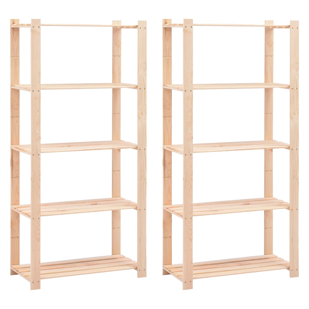 Úložný Regál 5 Polic 2 Ks 80X38X170 Cm Masivní Borovice 250 Kg