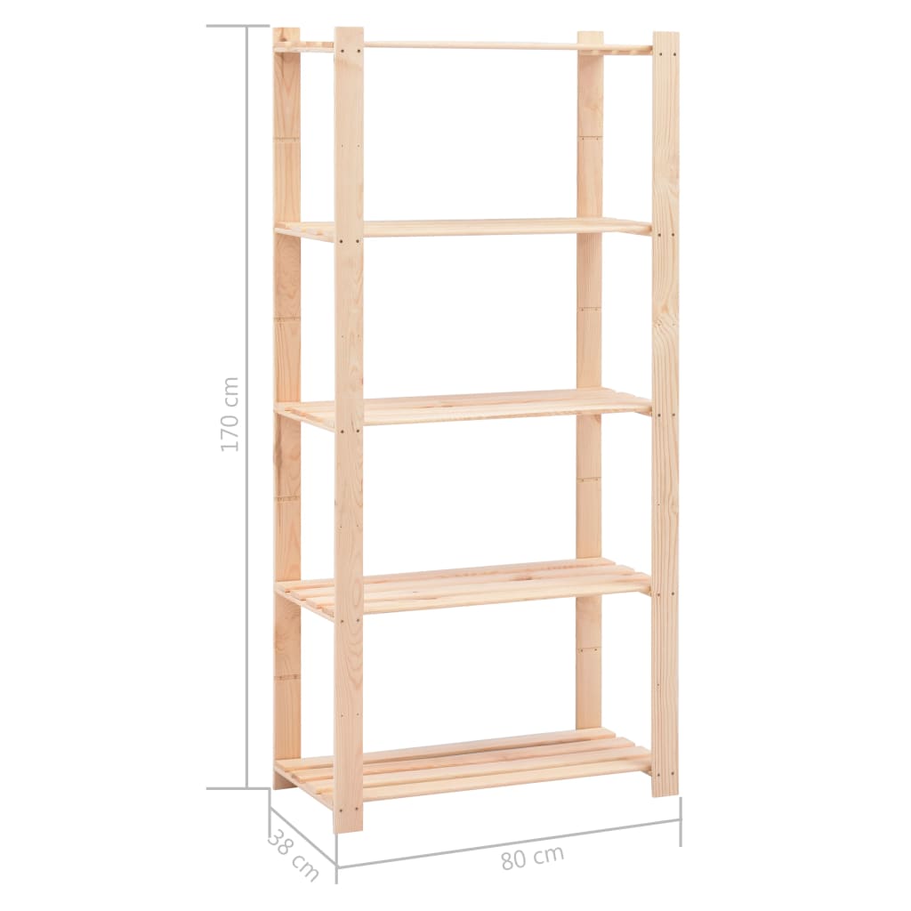 Úložný Regál 5 Polic 2 Ks 80X38X170 Cm Masivní Borovice 250 Kg