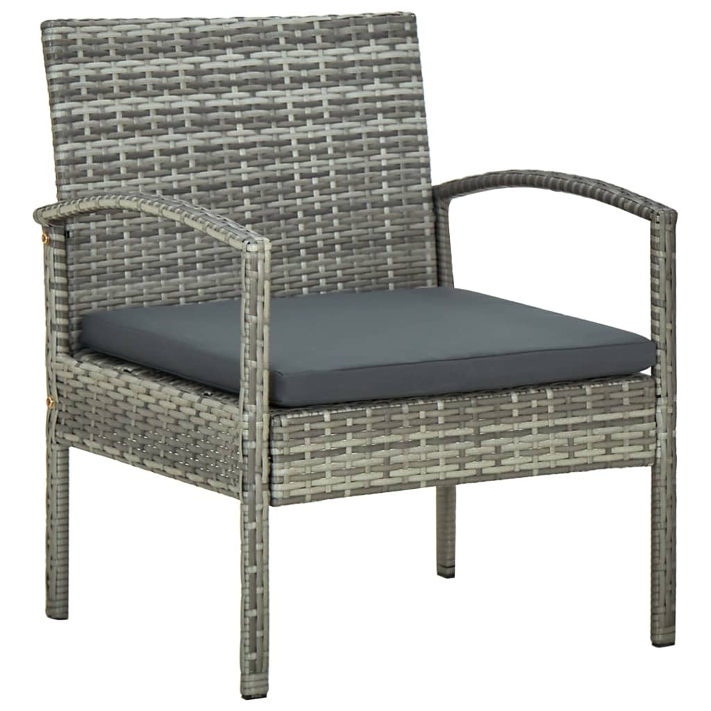 3Dílný Bistro Set S Poduškami Polyratan Šedý