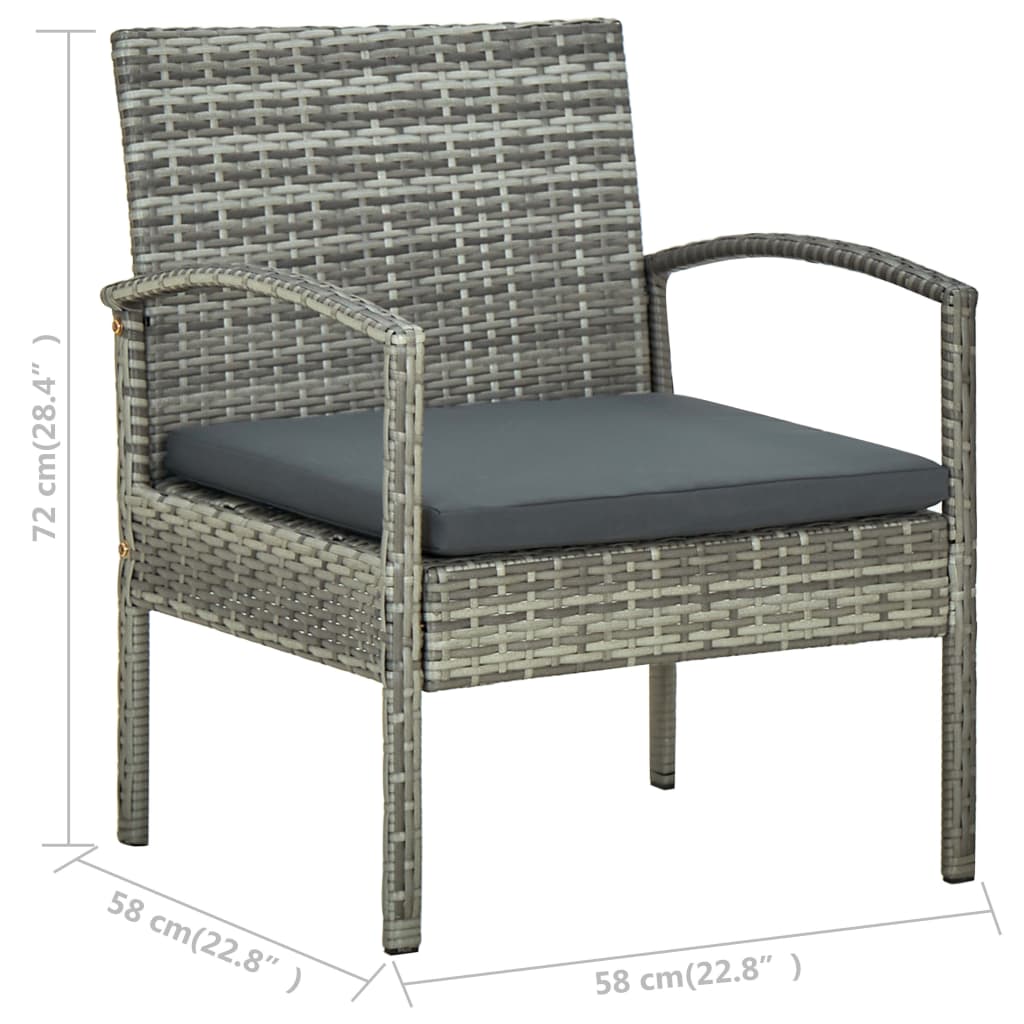 3Dílný Bistro Set S Poduškami Polyratan Šedý