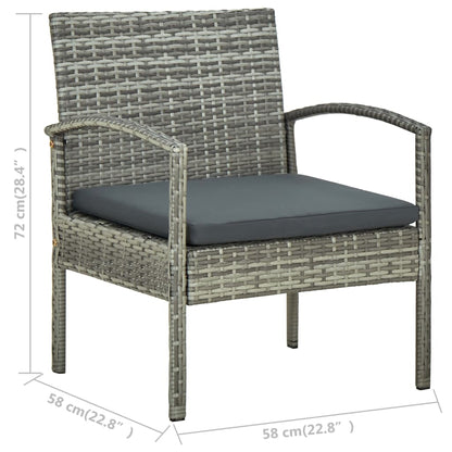 3Dílný Bistro Set S Poduškami Polyratan Šedý