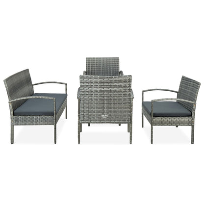 5Dílná Zahradní Sedací Souprava S Poduškami Polyratan Šedá