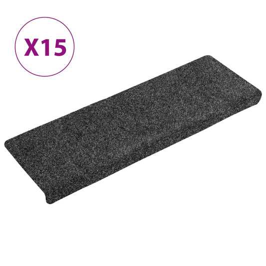 Schodové Rohože Samolepicí 15 Ks 65 X 21 X 4 Cm Tmavě Šedé S Obdélníkovým Okrajem