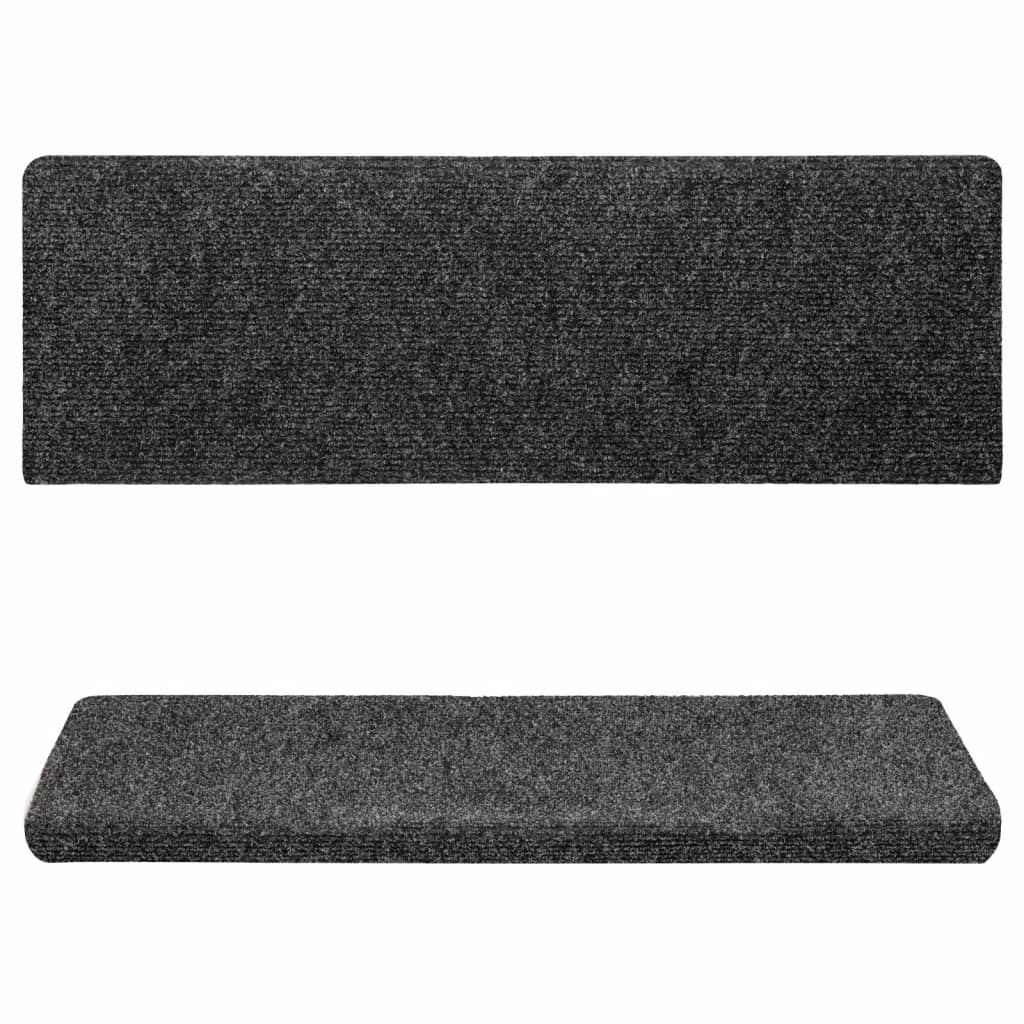 Schodové Rohože Samolepicí 15 Ks 65 X 21 X 4 Cm Tmavě Šedé S Obdélníkovým Okrajem