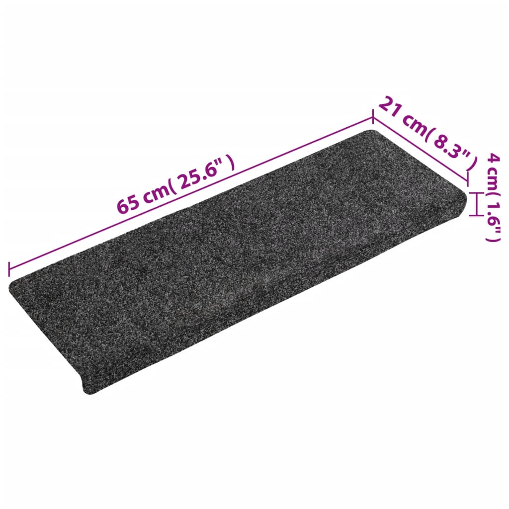 Schodové Rohože Samolepicí 15 Ks 65 X 21 X 4 Cm Tmavě Šedé S Obdélníkovým Okrajem