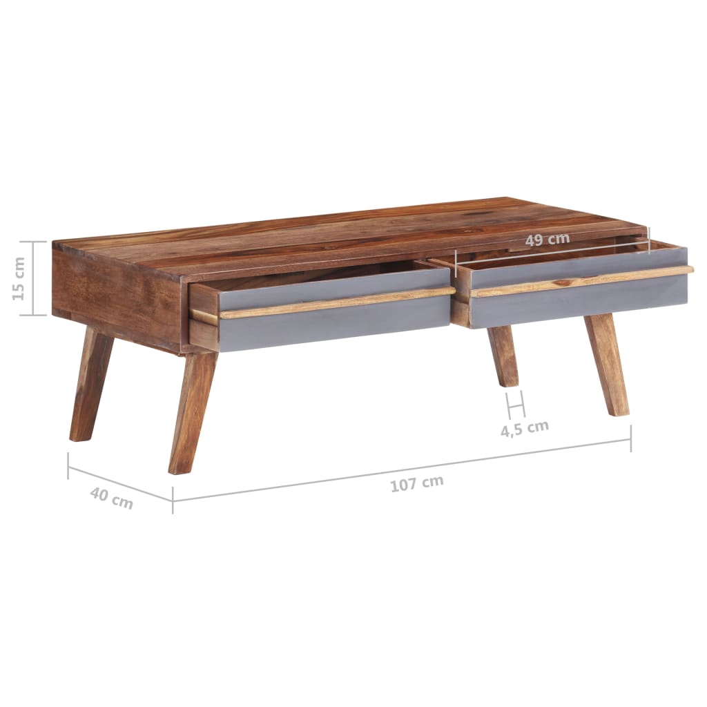 Konferenční Stolek Šedý 110 X 50 X 40 Cm Masivní Dřevo