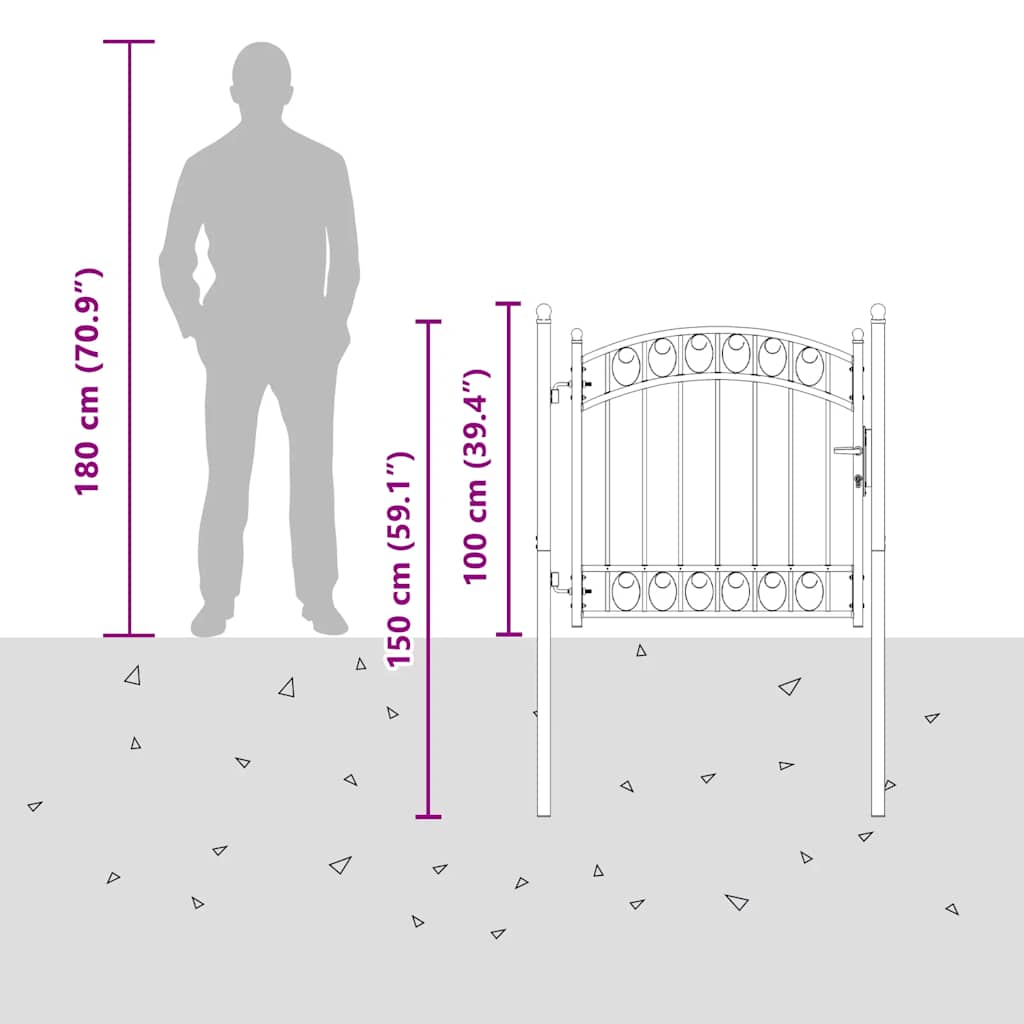 Plotová Brána Emmen S Klenutým Vrškem Ocelová 100 X 86 Cm Černá