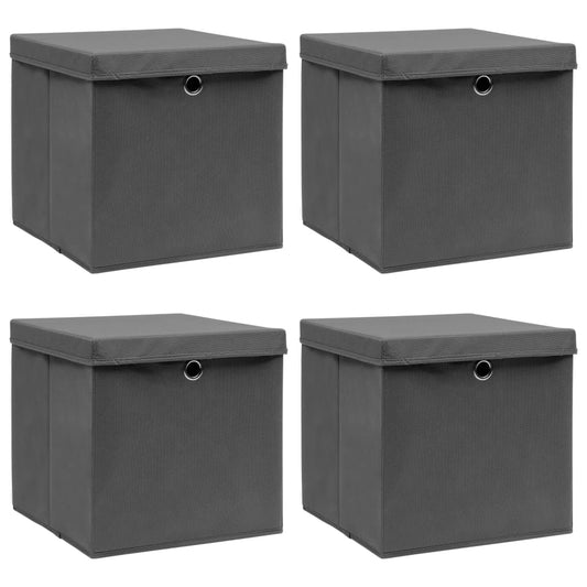 Úložné boxy s víky 4 ks šedé 32 x 32 x 32 cm textil