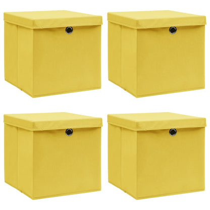 Úložné Boxy S Víky 4 Ks Krémové 32 X 32 X 32 Cm Textil