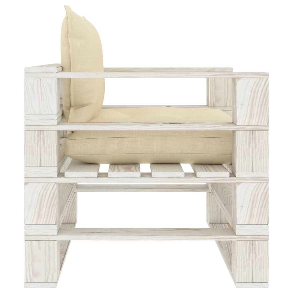 Zahradní Pohovka Z Palet S Krémovými Poduškami Dřevo