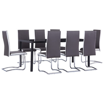 9Dílný Jídelní Set Umělá Kůže Šedý