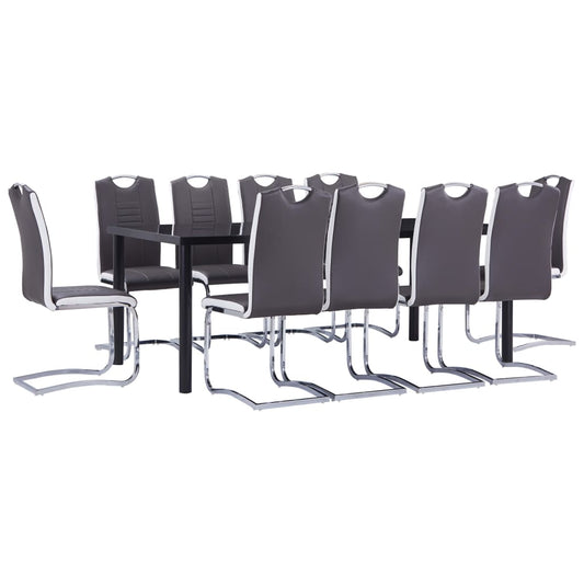 11Dílný Jídelní Set Umělá Kůže Šedý