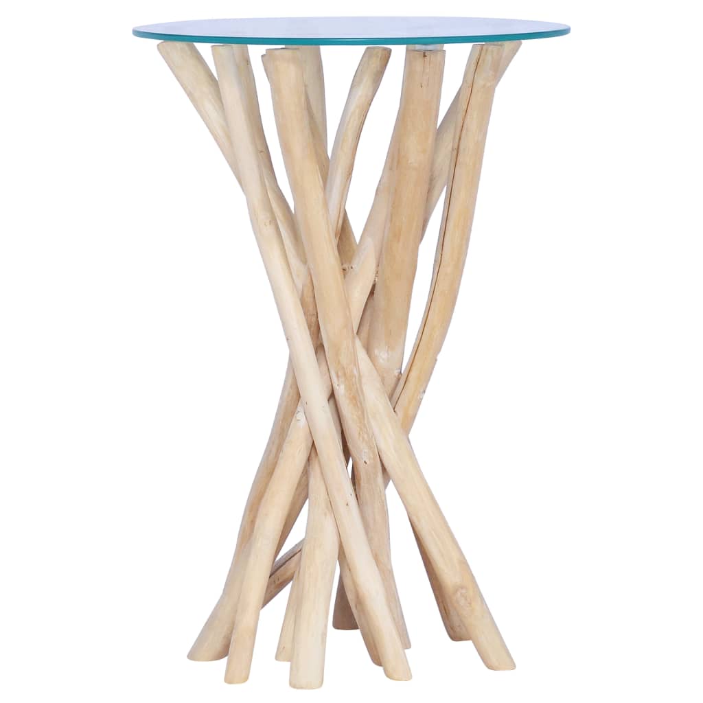 Konferenční Stolek Skleněná Deska 35 X 35 X 50 Cm Masivní Teak