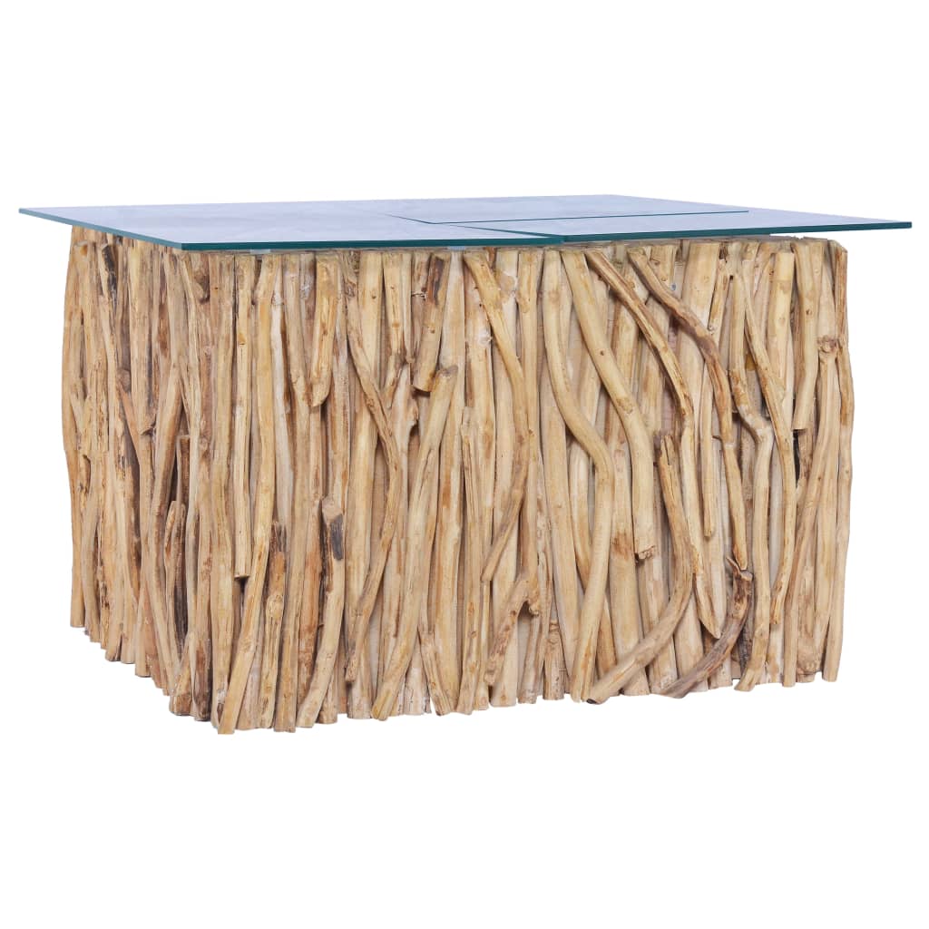 Konferenční Stolek Skleněná Deska 66 X 66 X 40 Cm Masivní Teak