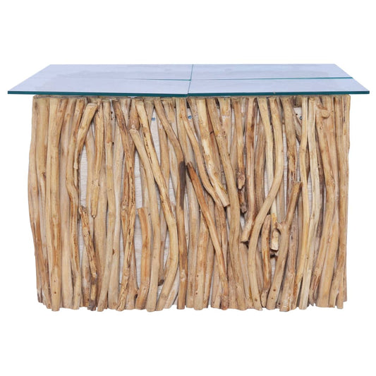 Konferenční Stolek Skleněná Deska 66 X 66 X 40 Cm Masivní Teak