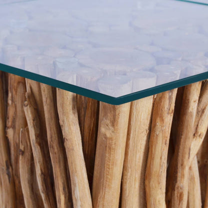 Konferenční Stolek Skleněná Deska 66 X 66 X 40 Cm Masivní Teak