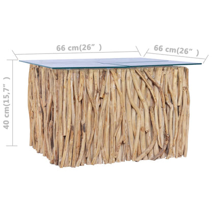 Konferenční Stolek Skleněná Deska 66 X 66 X 40 Cm Masivní Teak
