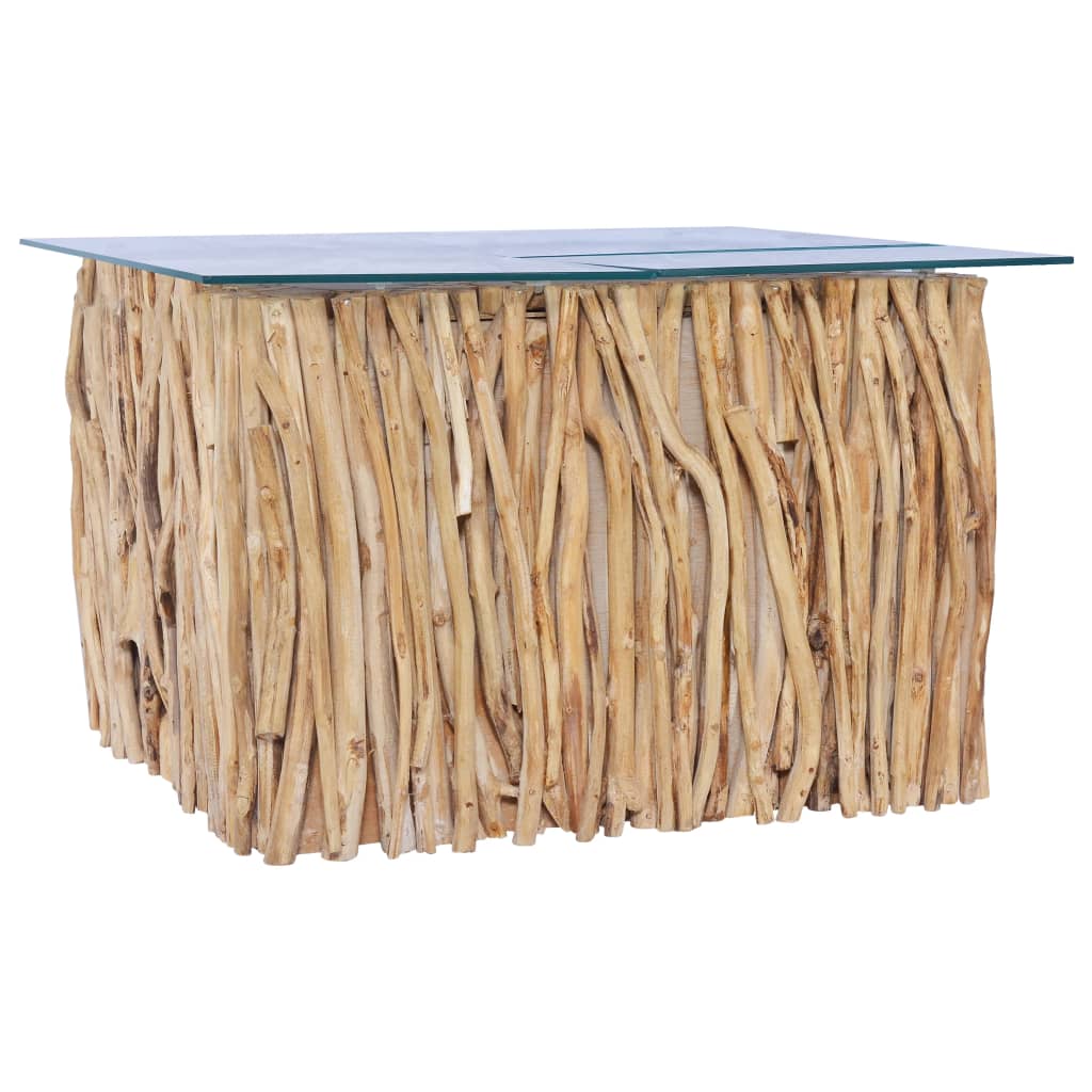 Konferenční Stolek Skleněná Deska 66 X 66 X 40 Cm Masivní Teak