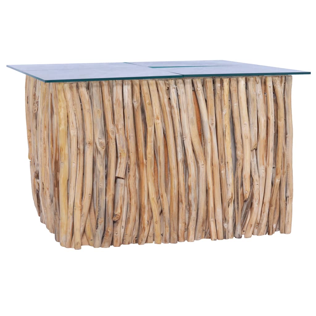 Konferenční Stolek Skleněná Deska 66 X 66 X 40 Cm Masivní Teak