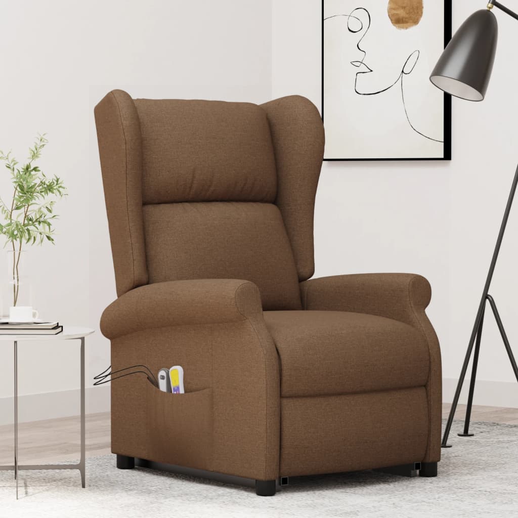 Zvedací Masážní Křeslo Hnědé Textil