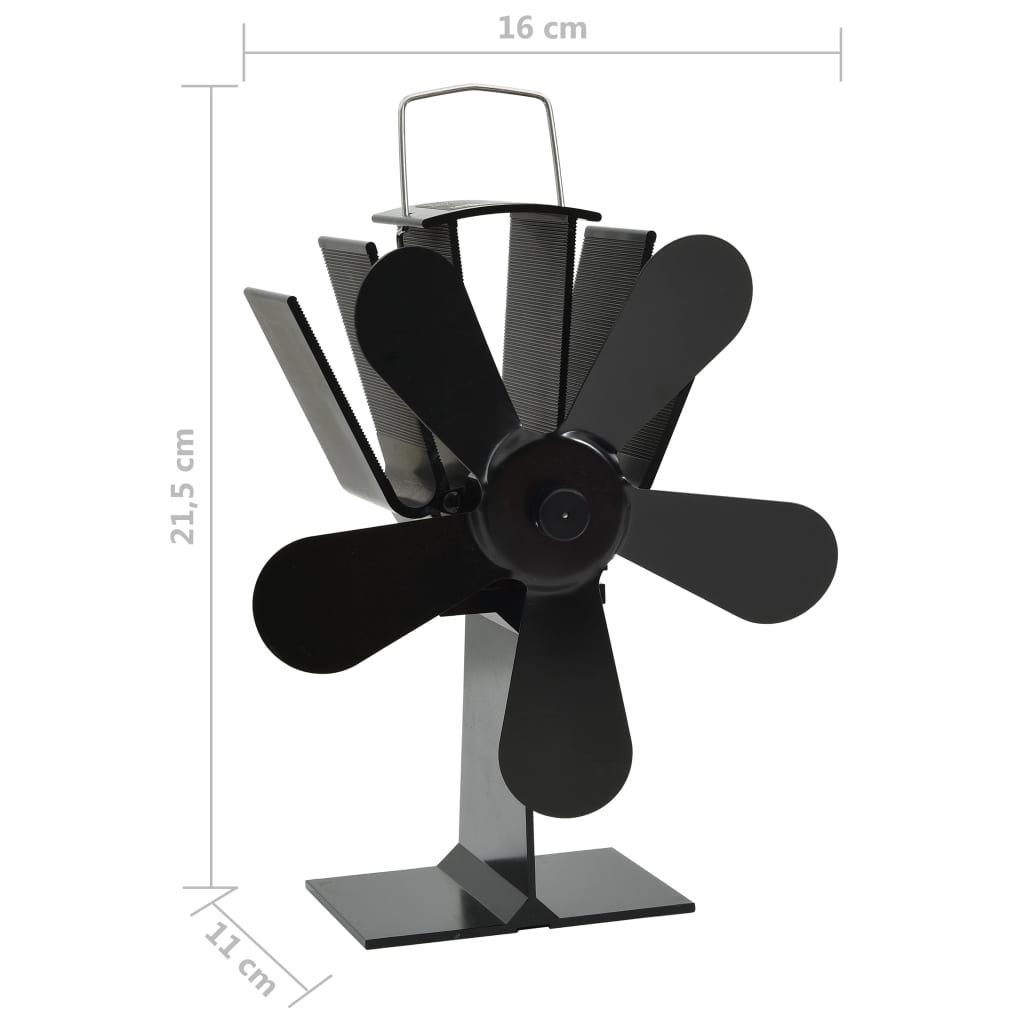 Teplem Poháněný Ventilátor Na Kamna 5 Lopatek Černý