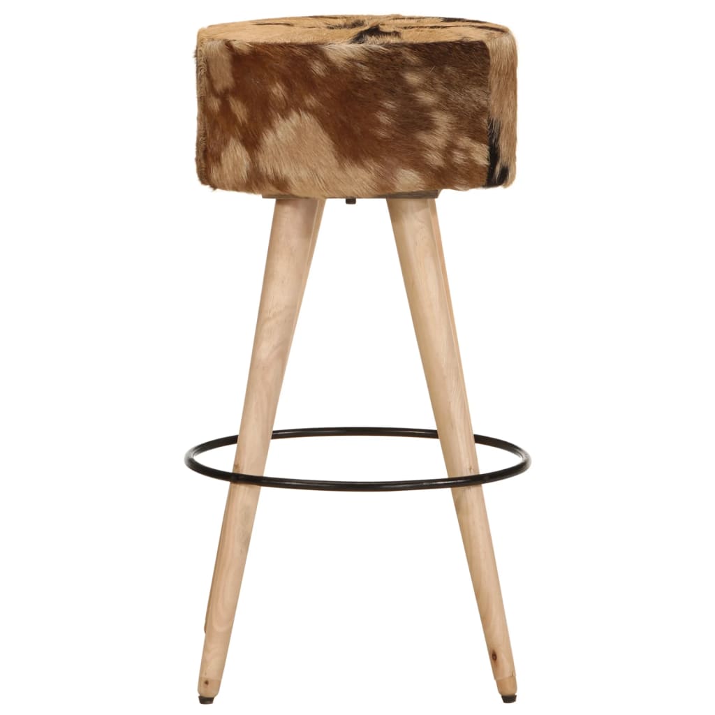 Barové Stoličky 2 Ks Hnědé Hrubé Mangovníkové Dřevo Pravá Kůže