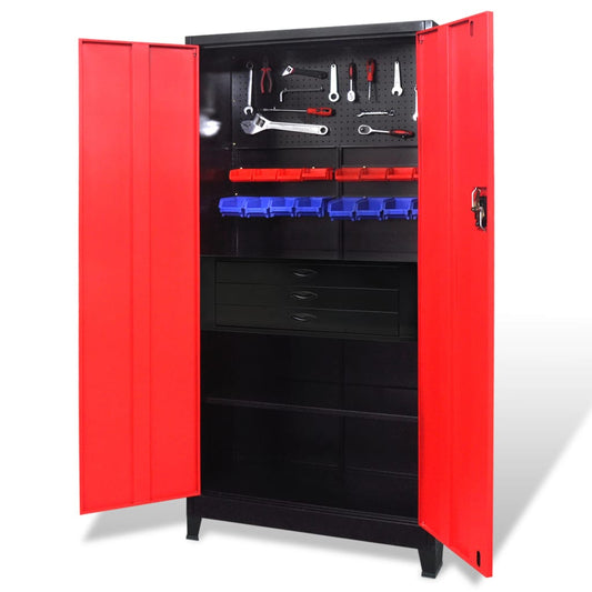 Dílenská Skříň S Boxem Na Nářadí Ocel 90X40X180 Cm Červenočerná