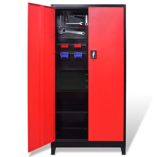 Dílenská Skříň S Boxem Na Nářadí Ocel 90X40X180 Cm Červenočerná