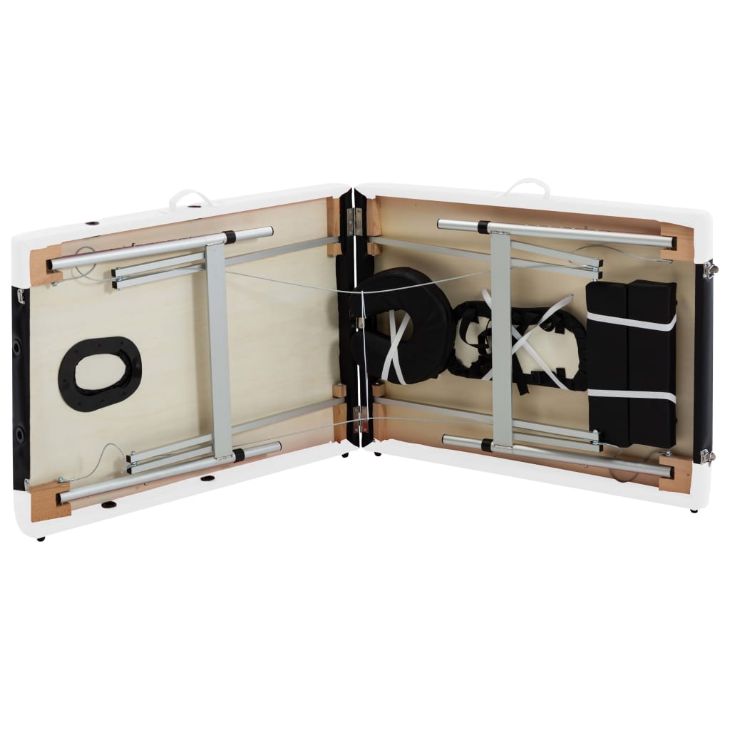 Skládací Masážní Stůl Se 2 Zónami Hliník Černý A Bílý