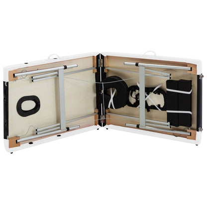 Skládací Masážní Stůl Se 2 Zónami Hliník Černý A Bílý