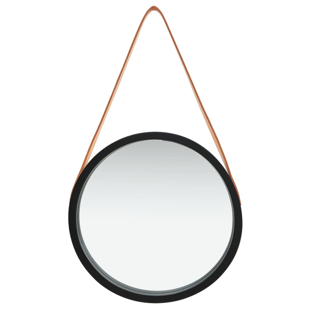 Nástěnné Zrcadlo S Popruhem 40 Cm Černé